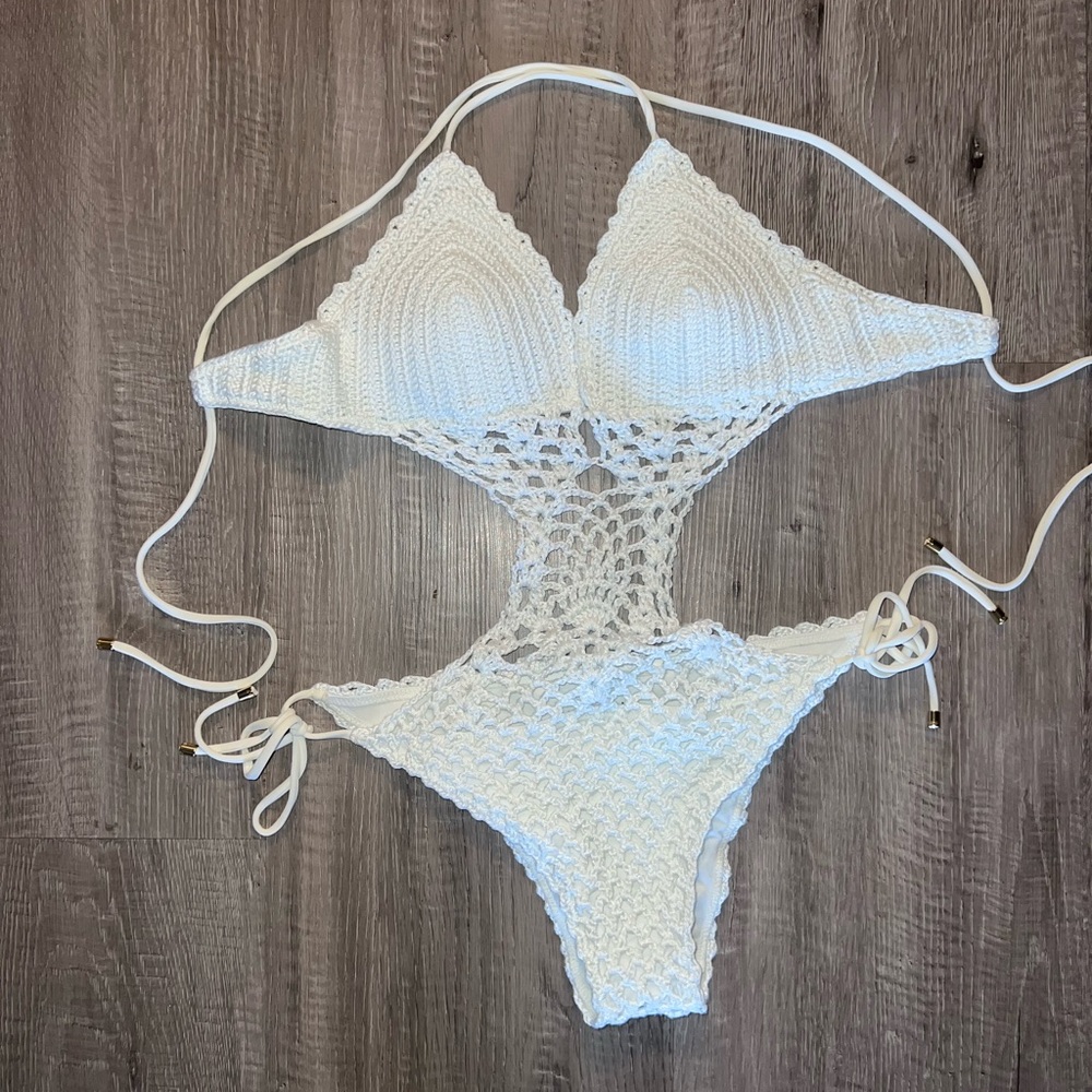 Abercrombie M White Crochet One-Piece Swimsuit